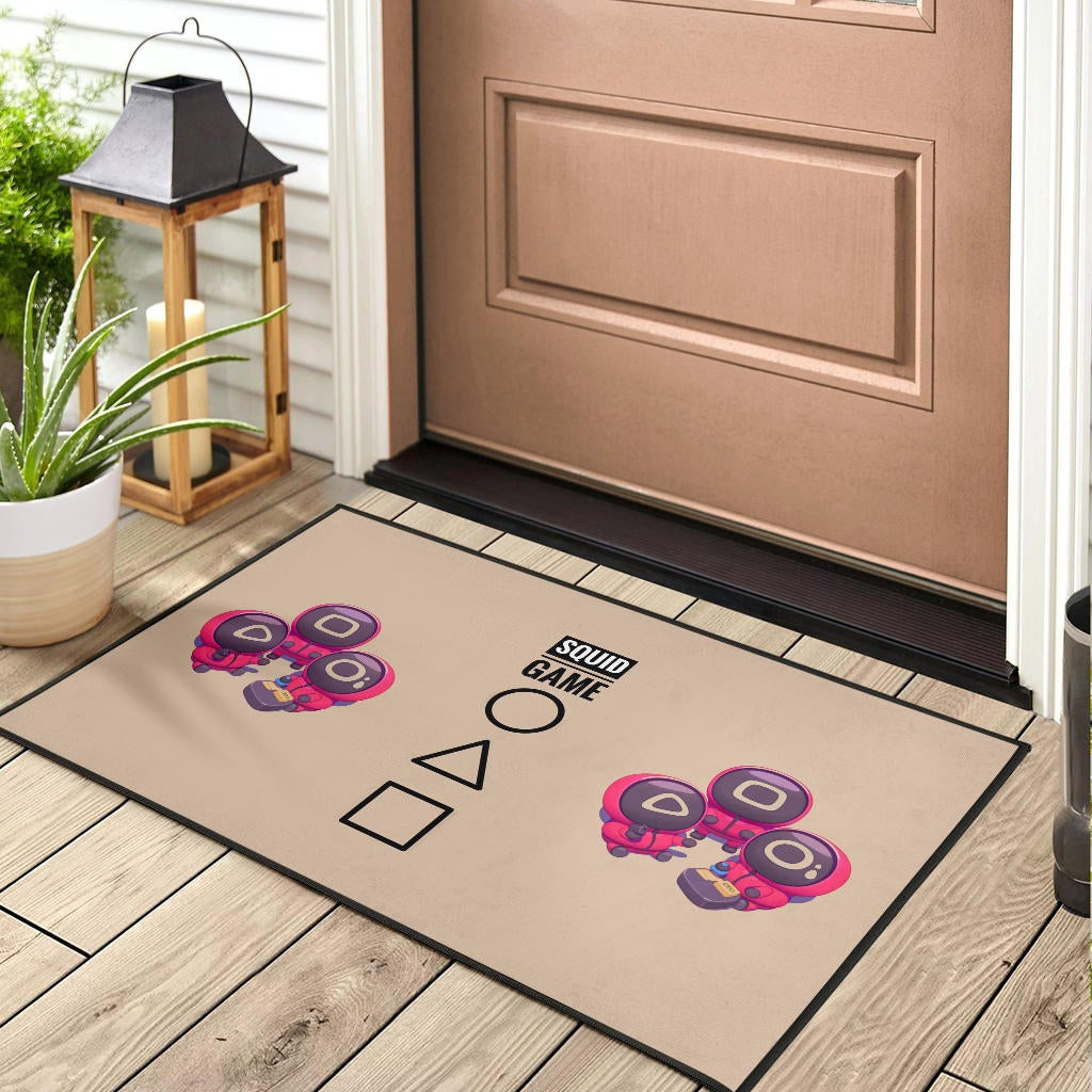 Squid Game Movie Door Mat Cute Chibi Round Triangle Square Worker Making Contact Card Door Mat Home Decor