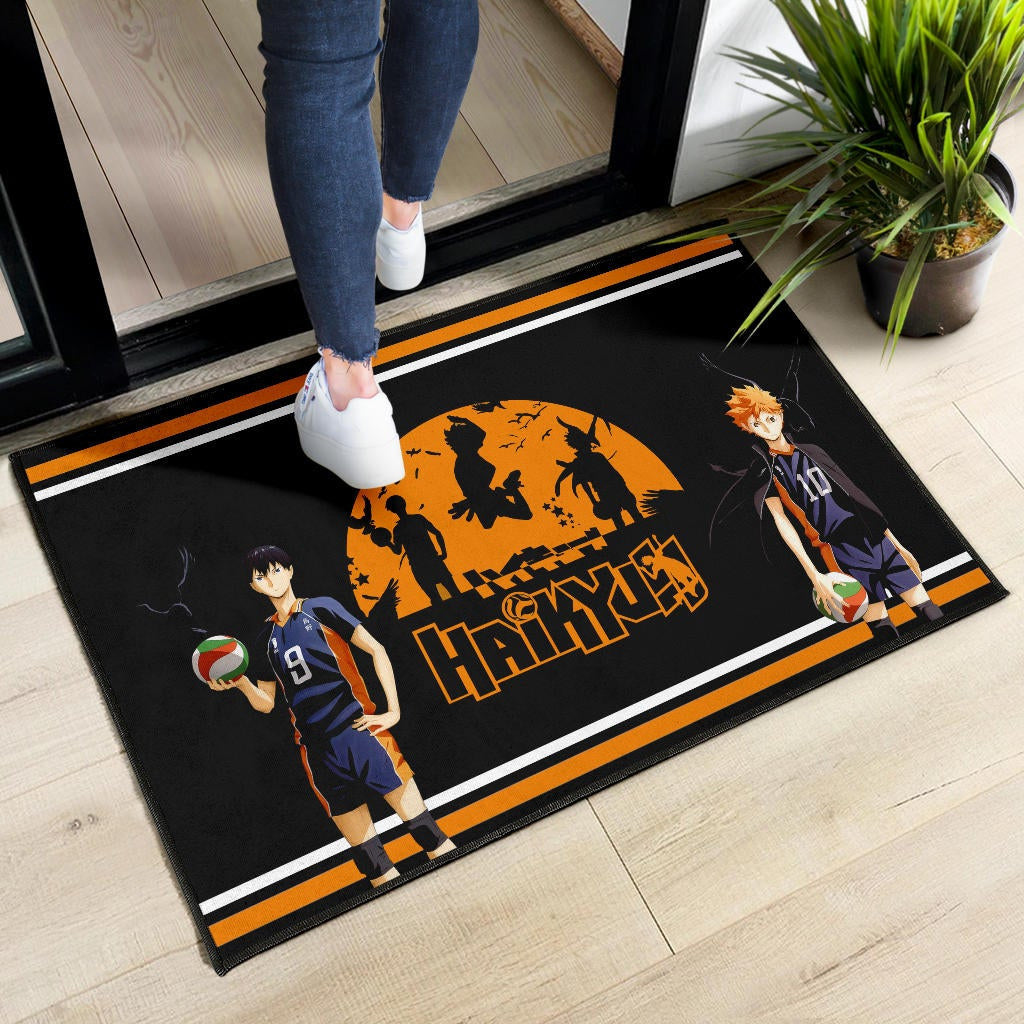 Haikyuu Anime Door Mat - Hinata Shoyo And Kageyama Play Volleyball Silhouette Door Mat