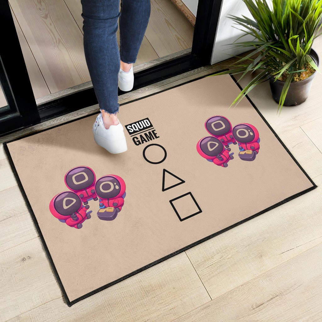 Squid Game Movie Door Mat Cute Chibi Round Triangle Square Worker Making Contact Card Door Mat Home Decor