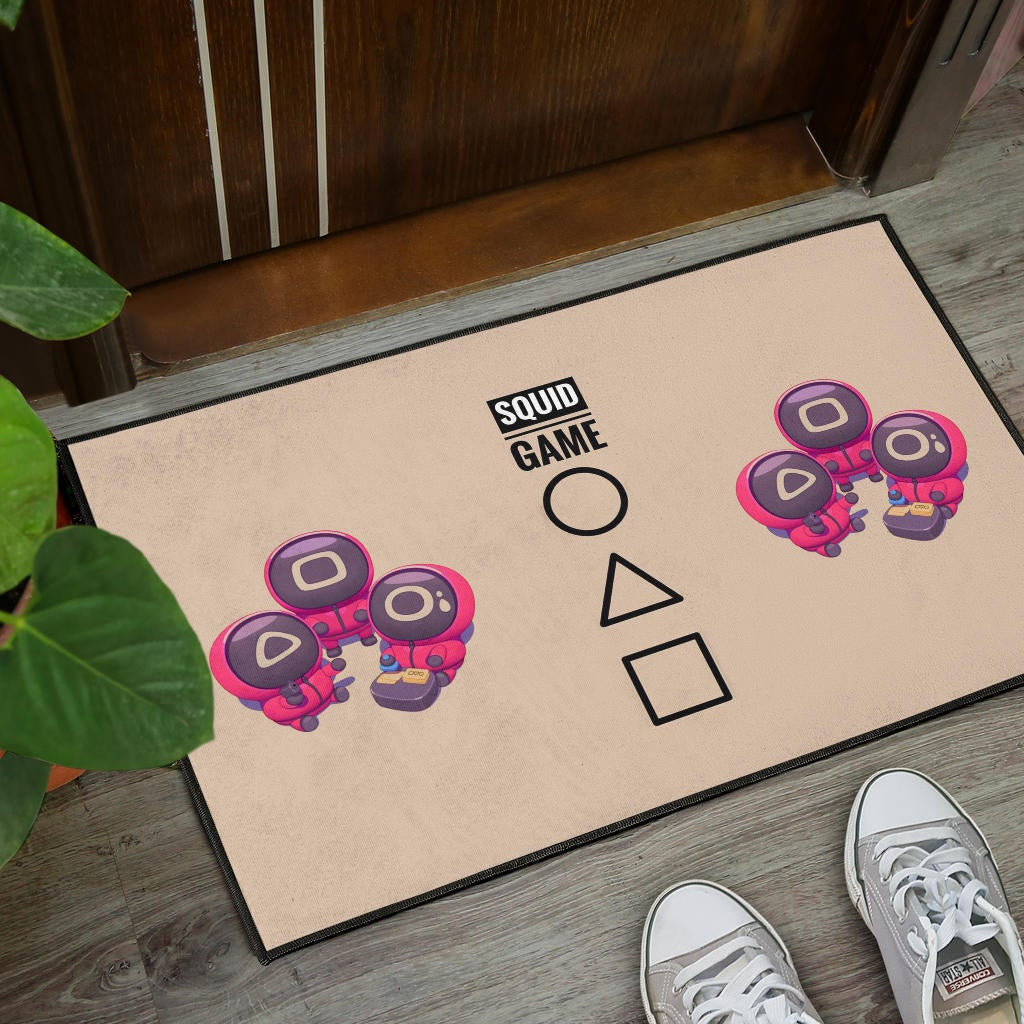 Squid Game Movie Door Mat Cute Chibi Round Triangle Square Worker Making Contact Card Door Mat Home Decor