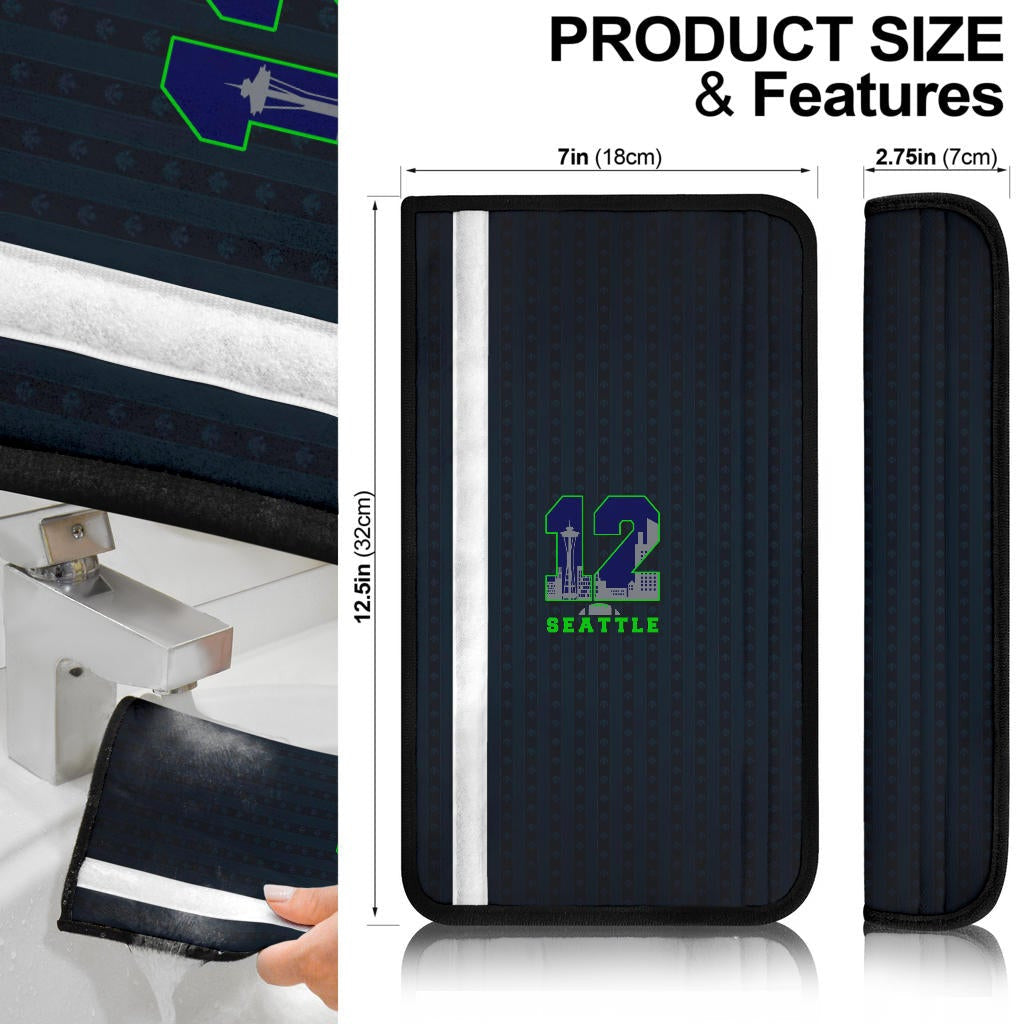 American Football Team Seat Belt Covers - Seattle Seahawks City Number 12 Rugby Balls Belt Covers