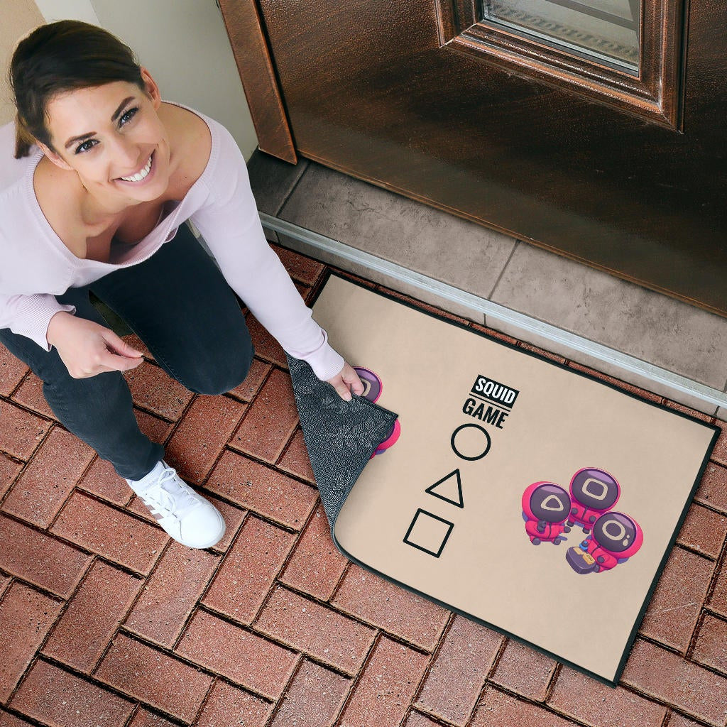 Squid Game Movie Door Mat Cute Chibi Round Triangle Square Worker Making Contact Card Door Mat Home Decor