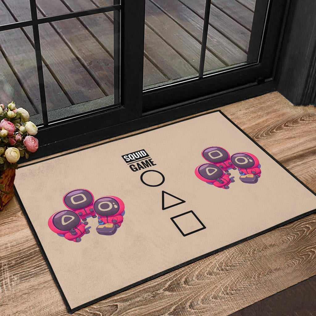 Squid Game Movie Door Mat Cute Chibi Round Triangle Square Worker Making Contact Card Door Mat Home Decor