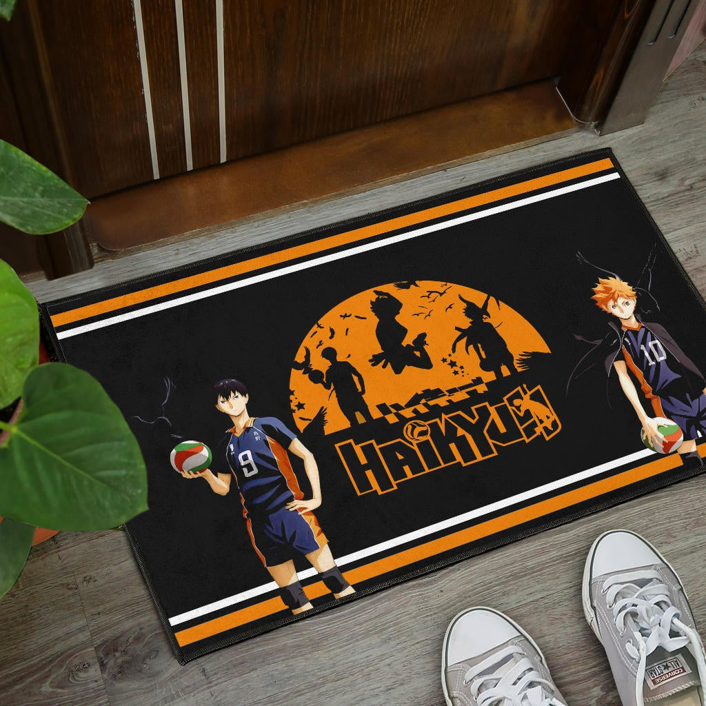 Haikyuu Anime Door Mat - Hinata Shoyo And Kageyama Play Volleyball Silhouette Door Mat