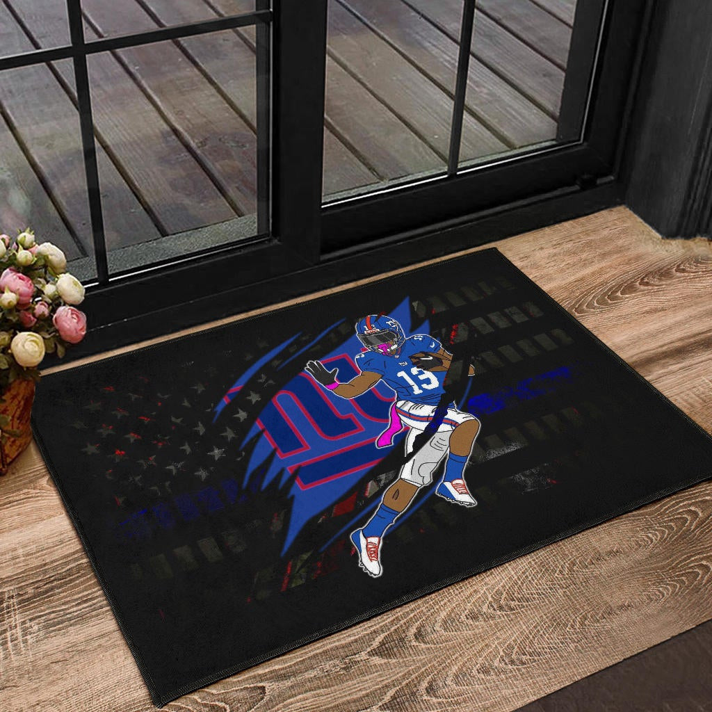 New York Giants American Football Team Door Mat Player 13 Protecting Rugby Ball On Claw Scratches Door Mat Home Decor