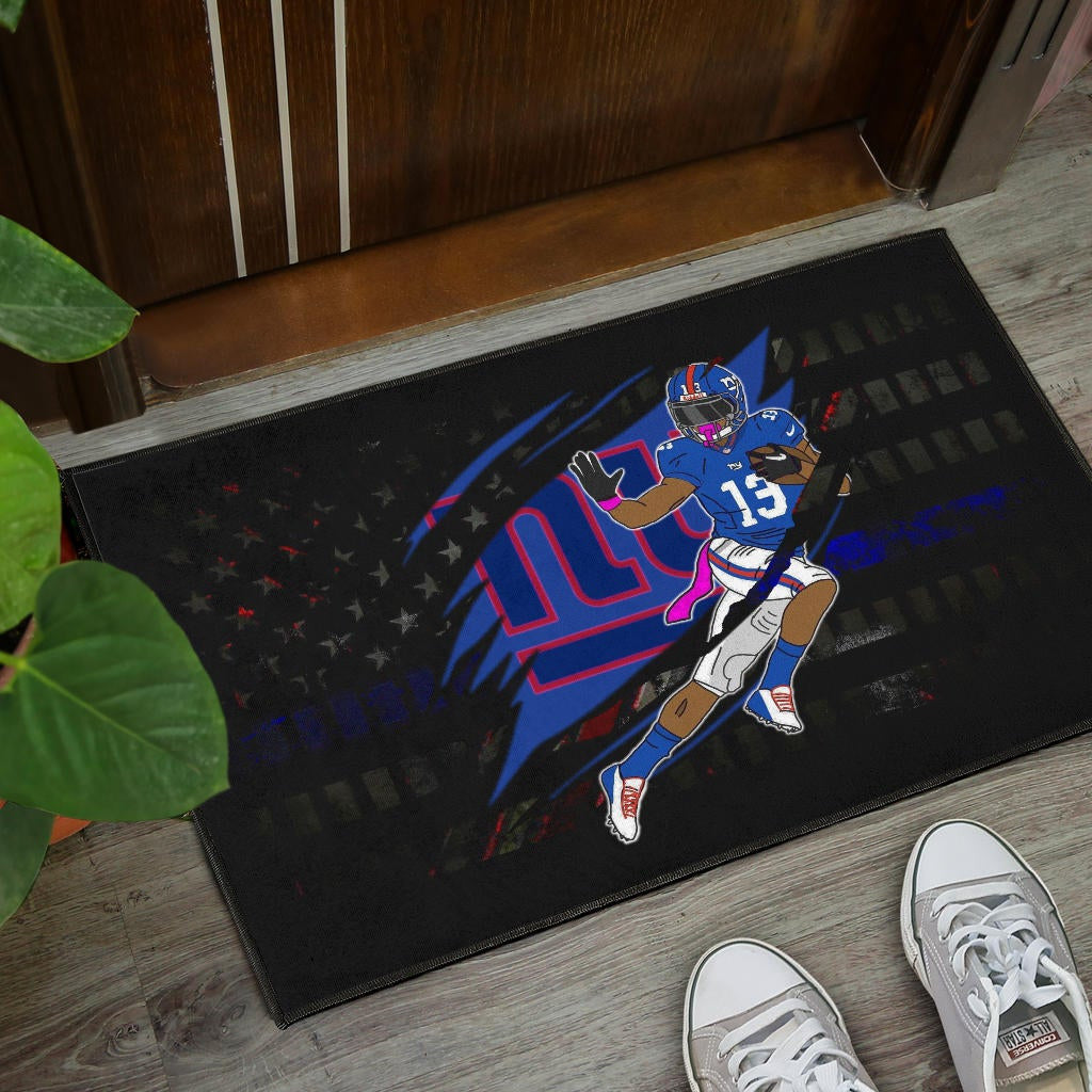 New York Giants American Football Team Door Mat Player 13 Protecting Rugby Ball On Claw Scratches Door Mat Home Decor
