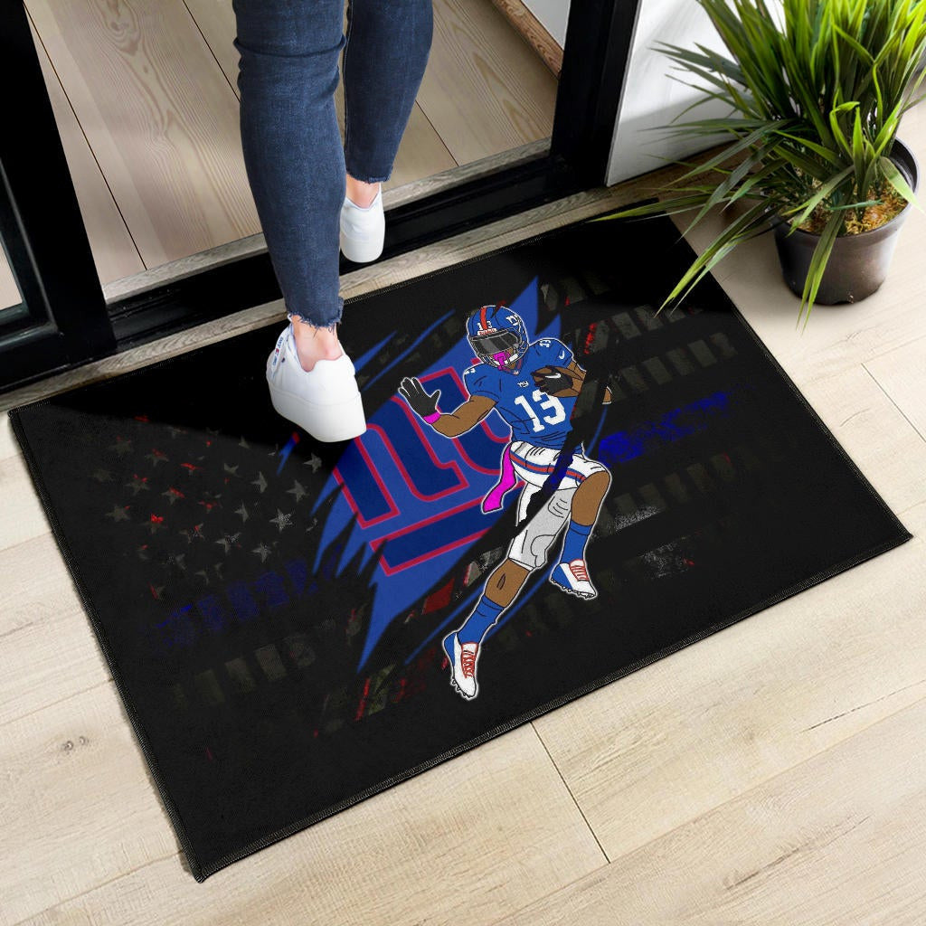 New York Giants American Football Team Door Mat Player 13 Protecting Rugby Ball On Claw Scratches Door Mat Home Decor