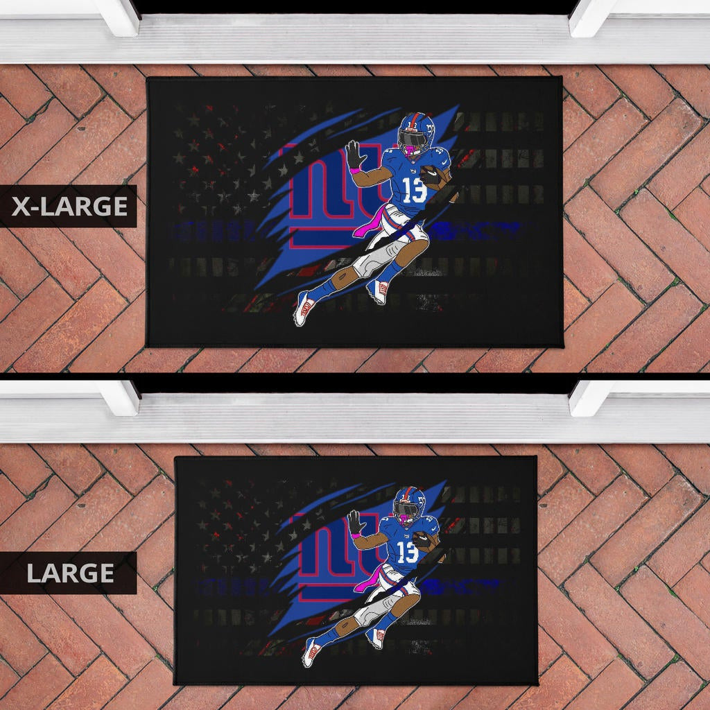 New York Giants American Football Team Door Mat Player 13 Protecting Rugby Ball On Claw Scratches Door Mat Home Decor