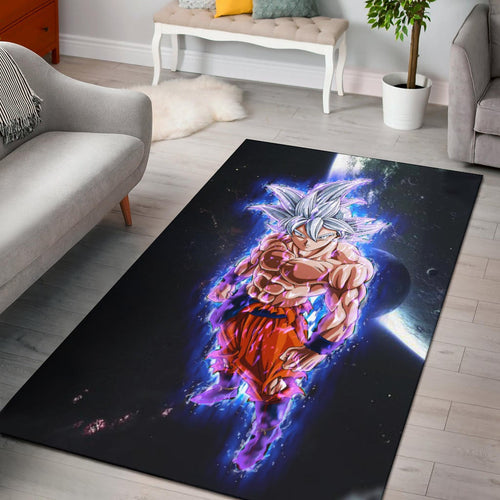 Dragon Ball Anime Area Rug - DB Handsome Goku Power Blue Bursting Rugs Home Decor
