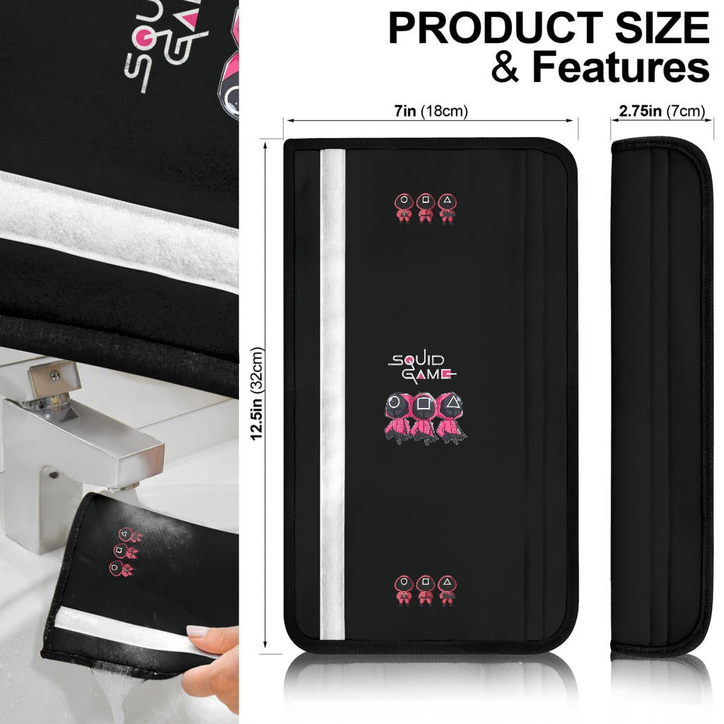 Squid Game Movie Seat Belt Covers Cute Chibi Squid Workers On Mission Round Square Triangle Big Head Belt Covers