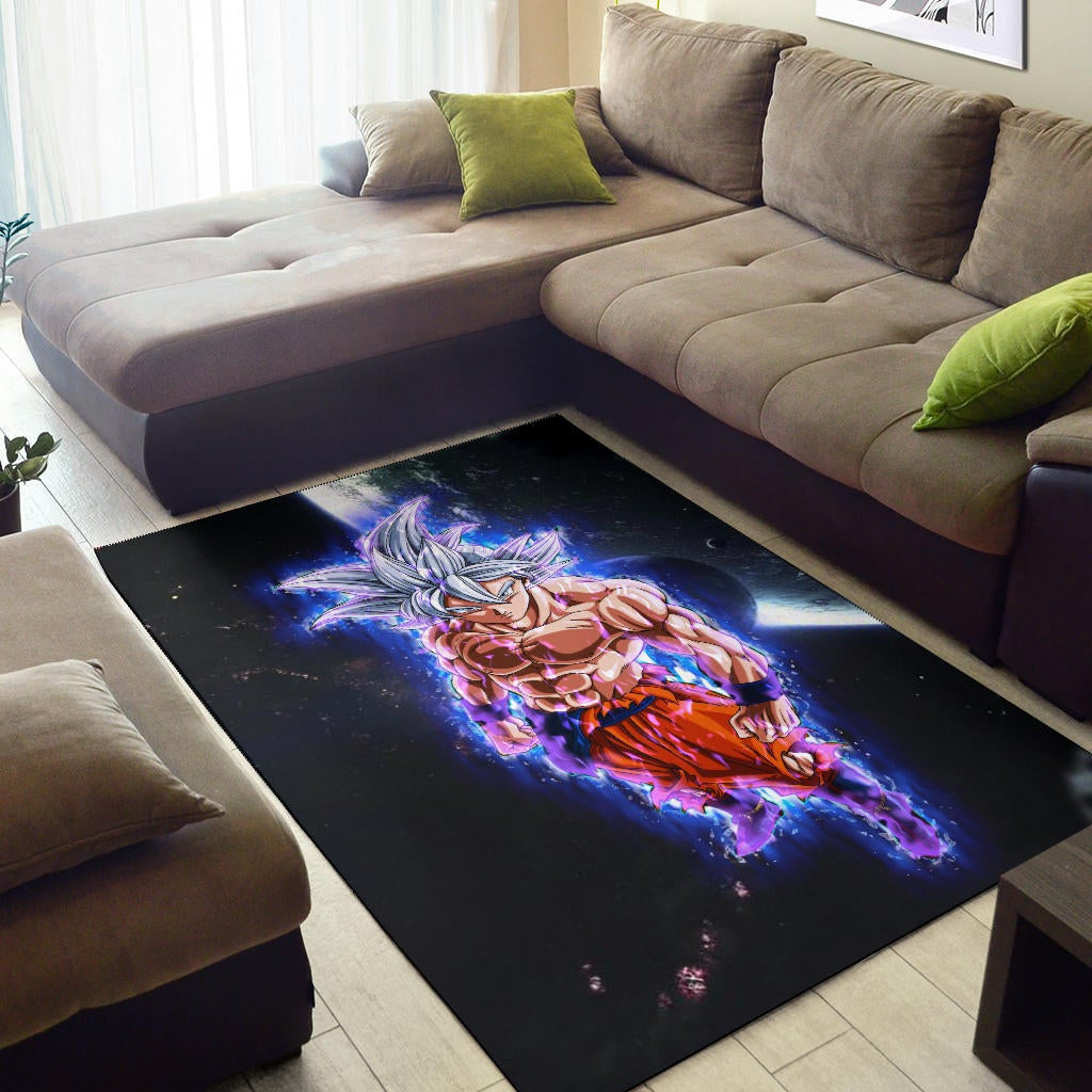 Dragon Ball Anime Area Rug - DB Handsome Goku Power Blue Bursting Rugs Home Decor