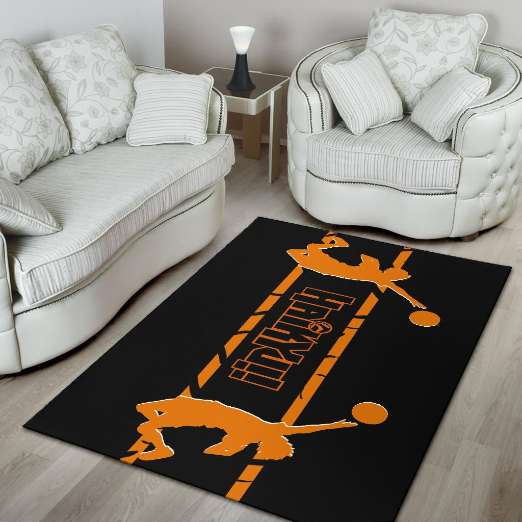 Haikyuu Anime Area Rug - Playing Volleyball Orange Silhouette Crow Feather Rugs Home Decor