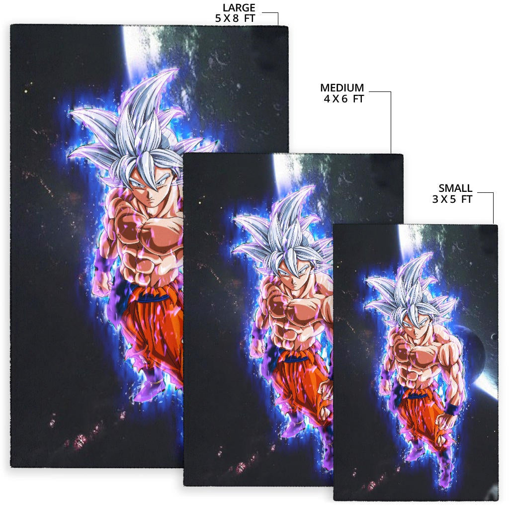 Dragon Ball Anime Area Rug - DB Handsome Goku Power Blue Bursting Rugs Home Decor