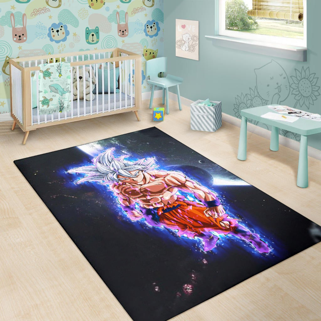 Dragon Ball Anime Area Rug - DB Handsome Goku Power Blue Bursting Rugs Home Decor