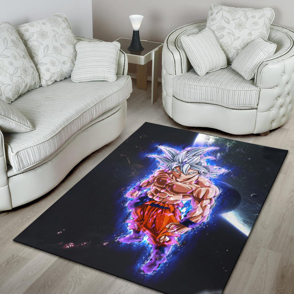 Dragon Ball Anime Area Rug - DB Handsome Goku Power Blue Bursting Rugs Home Decor
