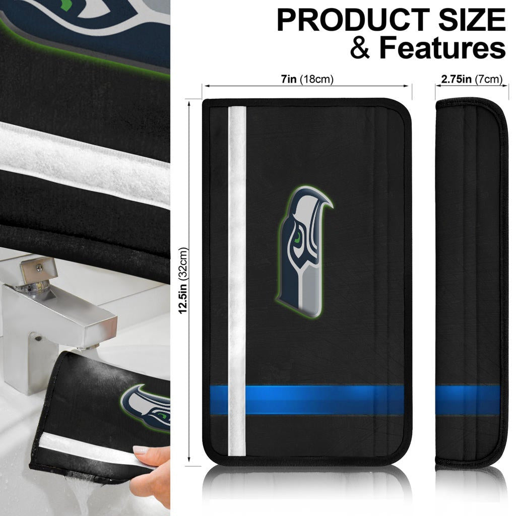 American Football Team Seat Belt Covers - Metal Seattle Seahawks Head Blue Line Belt Covers