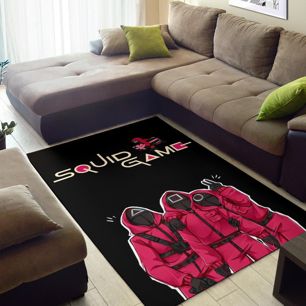 Squid Game Movie Area Rug Funny Squid Workers Surprising Pose Rugs Home Decor