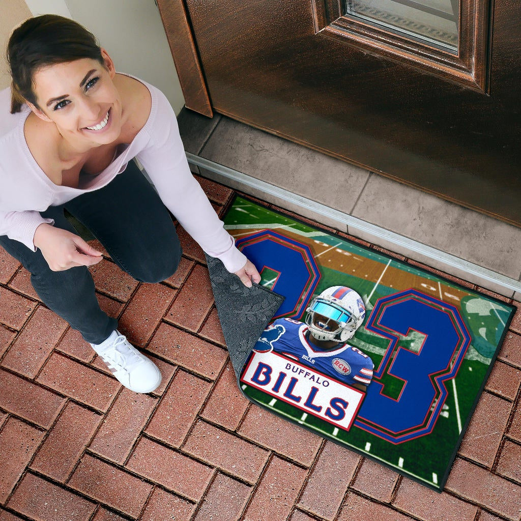 Buffalo Bills American Football Team Door Mat Micah Hyde 23 Smiling Buffalo On Rugby Yard Door Mat Home Decor