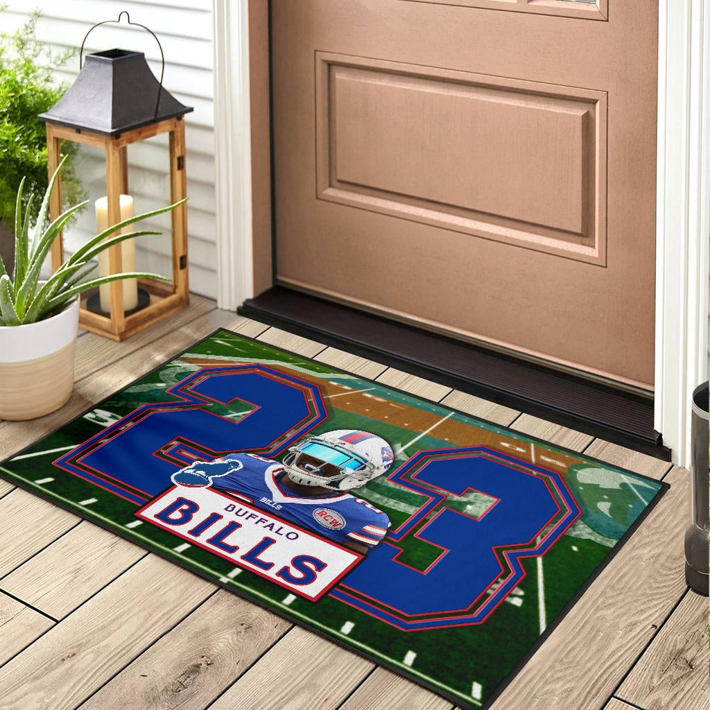 Buffalo Bills American Football Team Door Mat Micah Hyde 23 Smiling Buffalo On Rugby Yard Door Mat Home Decor