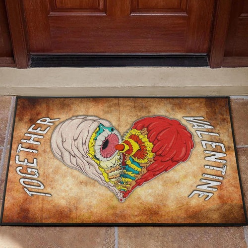 Valentine Door Mat - Horror Two Half Hearts Combine Together Door Mat Home Decor