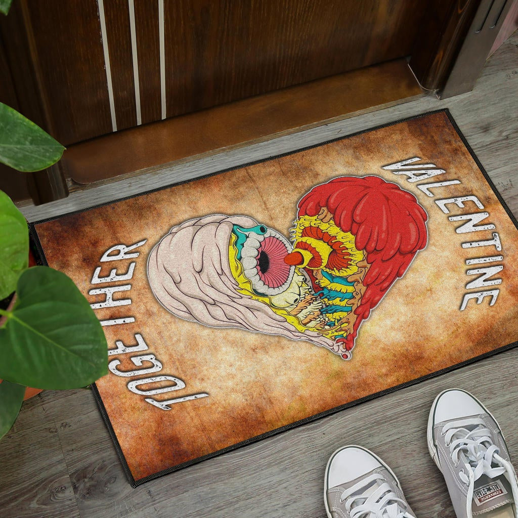 Valentine Door Mat - Horror Two Half Hearts Combine Together Door Mat Home Decor