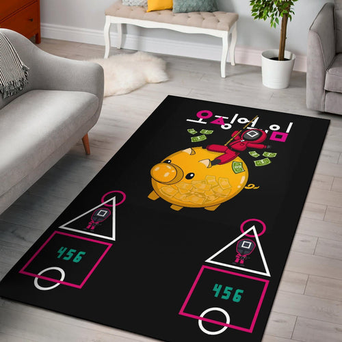 Squid Game Movie Area Rug - Squid Worker Swing Golden Pig Wrecking Ball Rugs Home Decor