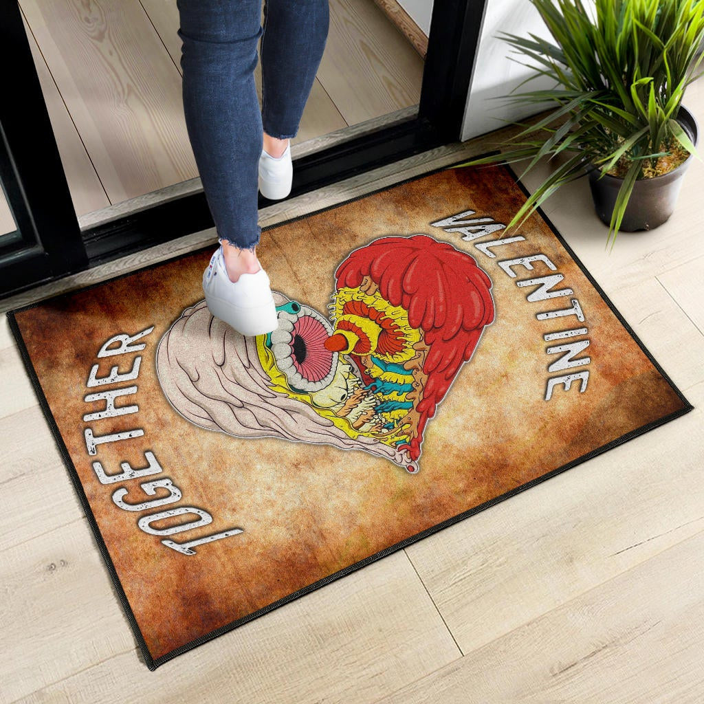 Valentine Door Mat - Horror Two Half Hearts Combine Together Door Mat Home Decor