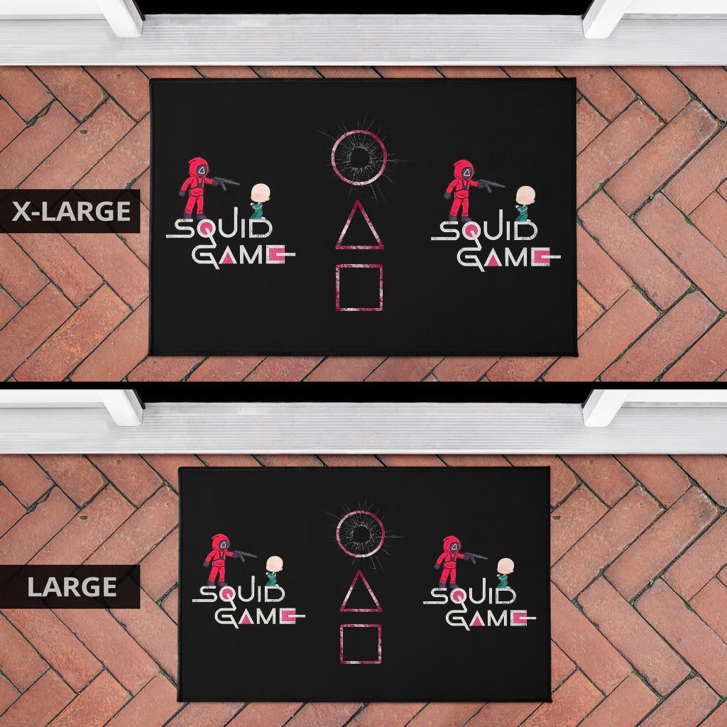 Squid Game Movie Door Mat - Chibi Squid Worker With Lost Player Door Mat Home Decor
