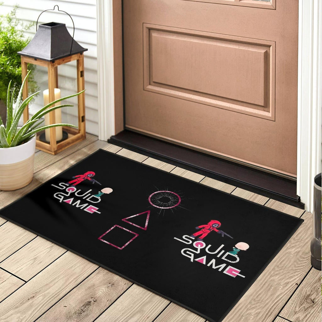 Squid Game Movie Door Mat - Chibi Squid Worker With Lost Player Door Mat Home Decor