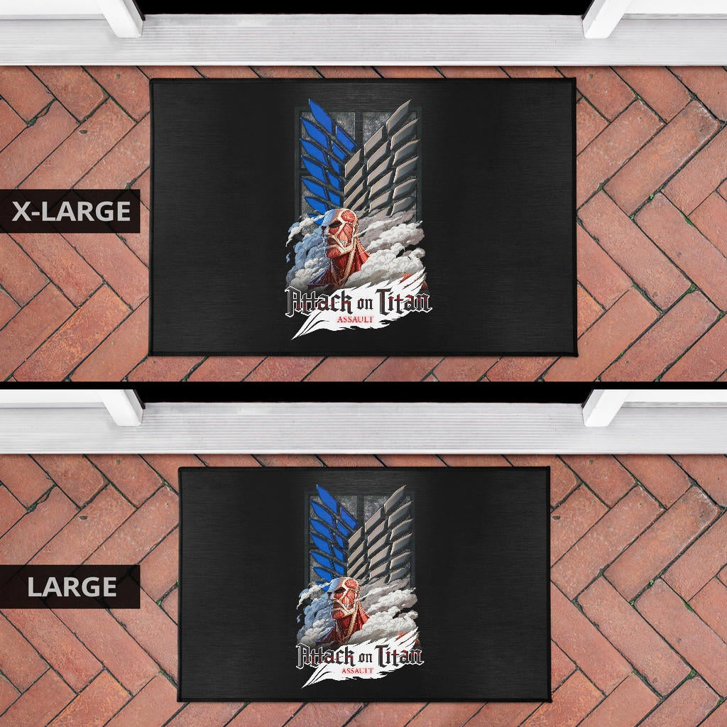 Attack On Titan Anime Door Mat - Colossal Titan Face Metal Wings Of Free Symbol Door Mat Home Decor