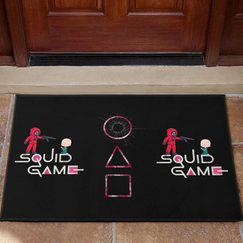 Squid Game Movie Door Mat - Chibi Squid Worker With Lost Player Door Mat Home Decor