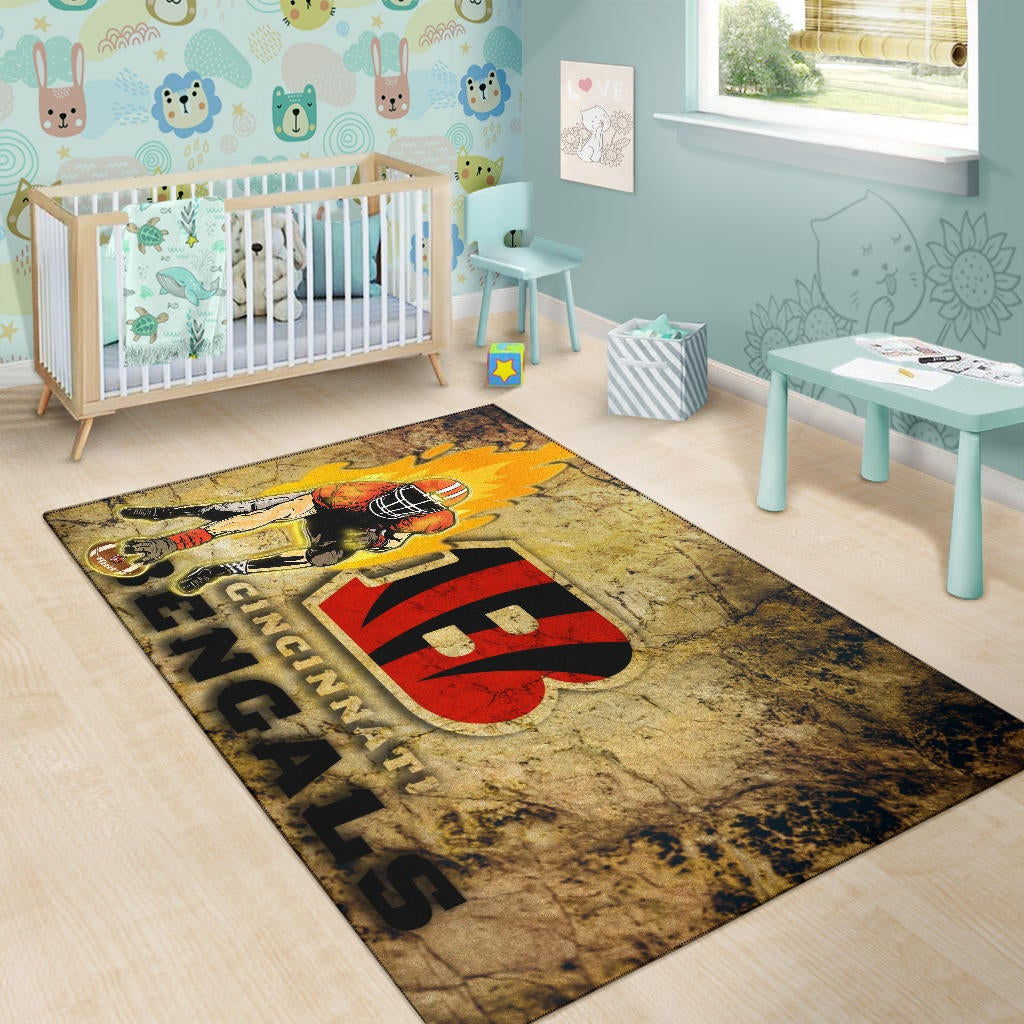 Cincinnati Bengals American Football Team Area Rug Bengals Ready For Flaming Battle Rugs Home Decor