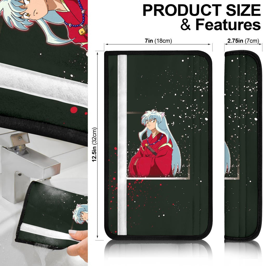 Inuyasha Anime Seat Belt Covers Cute Angry Inuyasha Lantern Text Black Belt Covers