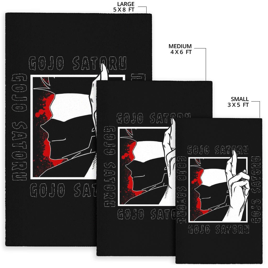 Jujutsu Kaisen Anime Area Rug Satoru Gojo Face Shadow Hand Sign Black White Rugs Home Decor