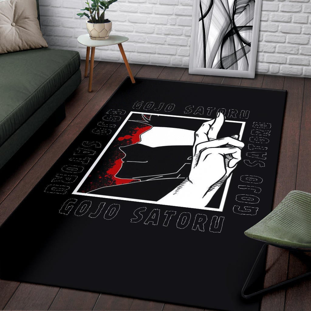 Jujutsu Kaisen Anime Area Rug Satoru Gojo Face Shadow Hand Sign Black White Rugs Home Decor