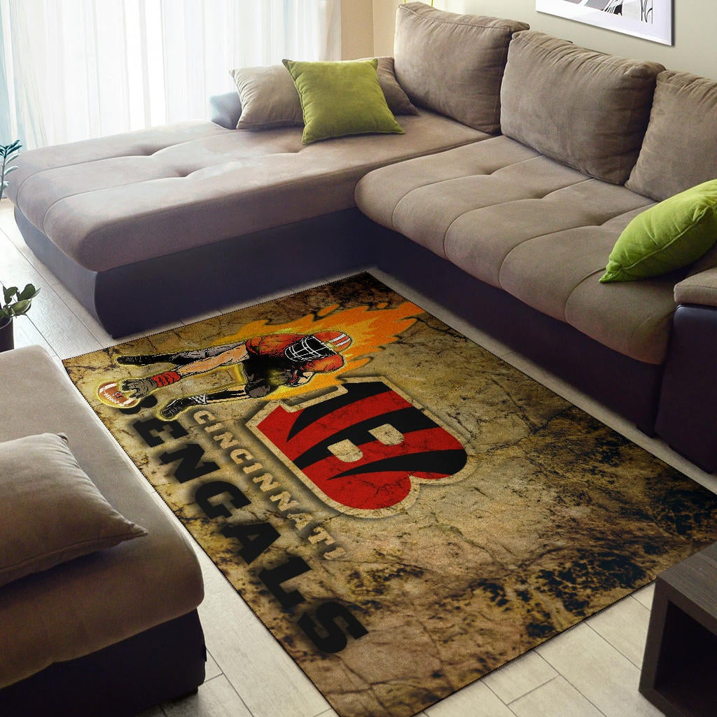 Cincinnati Bengals American Football Team Area Rug Bengals Ready For Flaming Battle Rugs Home Decor