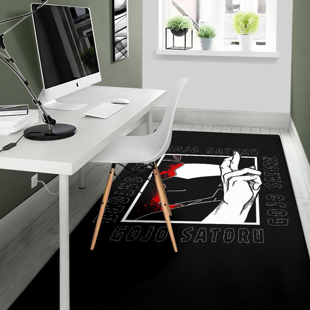 Jujutsu Kaisen Anime Area Rug Satoru Gojo Face Shadow Hand Sign Black White Rugs Home Decor