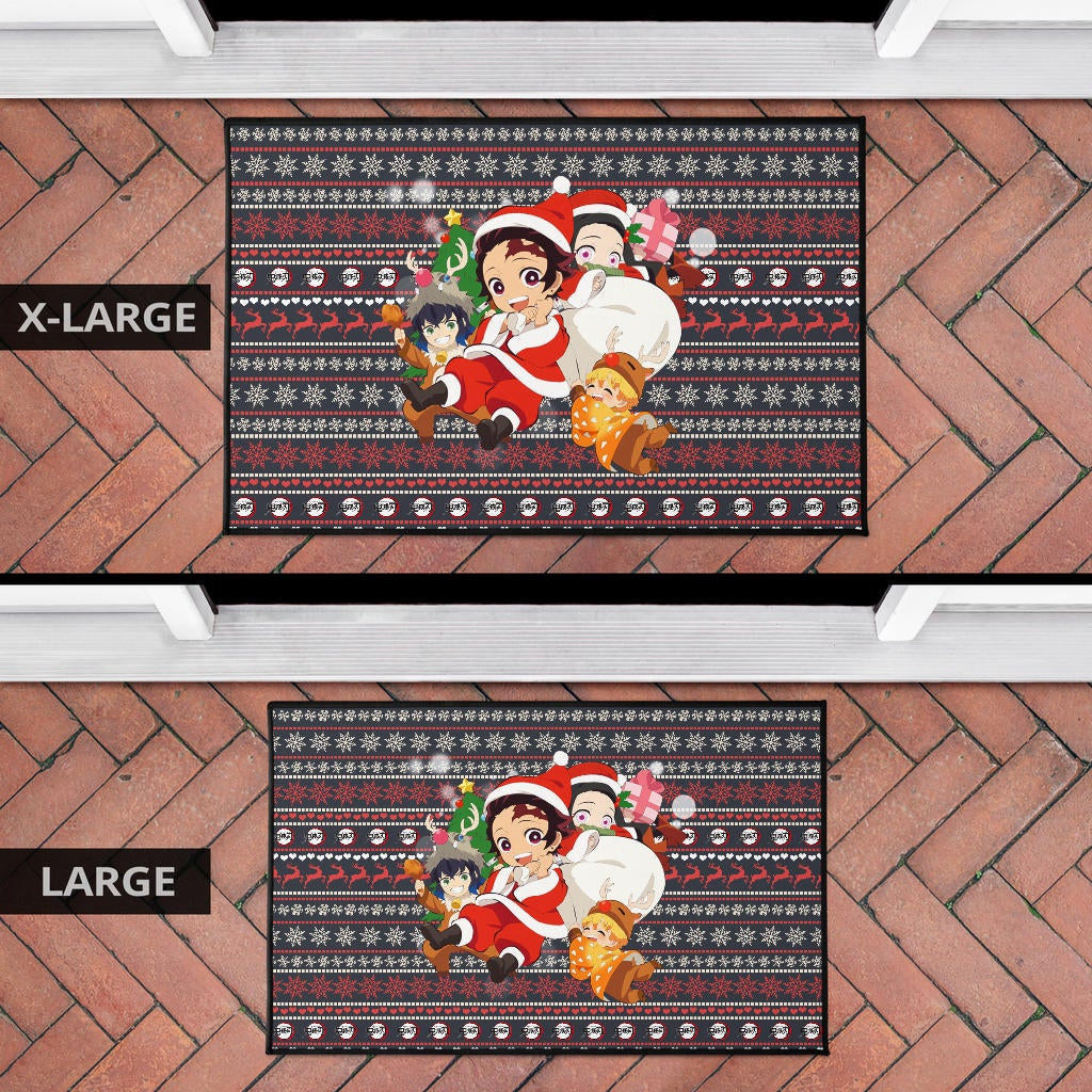 Demon Slayer Anime Door Mat - Merry Christmas Chibi Cosplay Santa Reindeer Xmas Gift Door Mat Home Decor