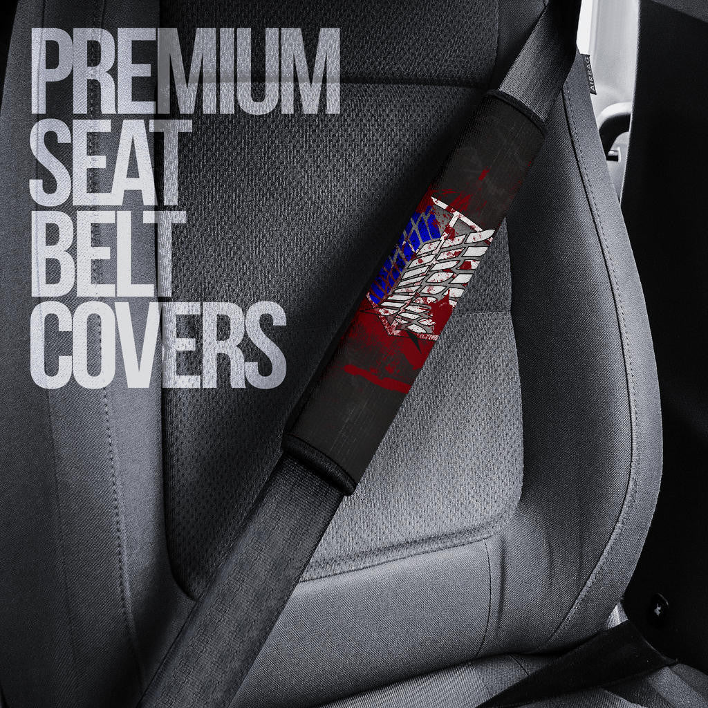 Attack On Titan Anime Seat Belt Covers - Mikasa Fighting Bloody Wings Of Freedom Symbol Belt Covers