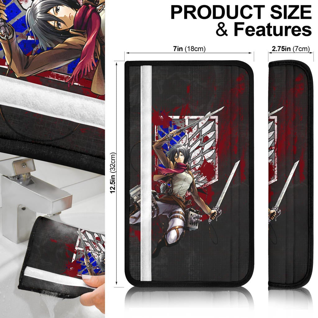 Attack On Titan Anime Seat Belt Covers - Mikasa Fighting Bloody Wings Of Freedom Symbol Belt Covers