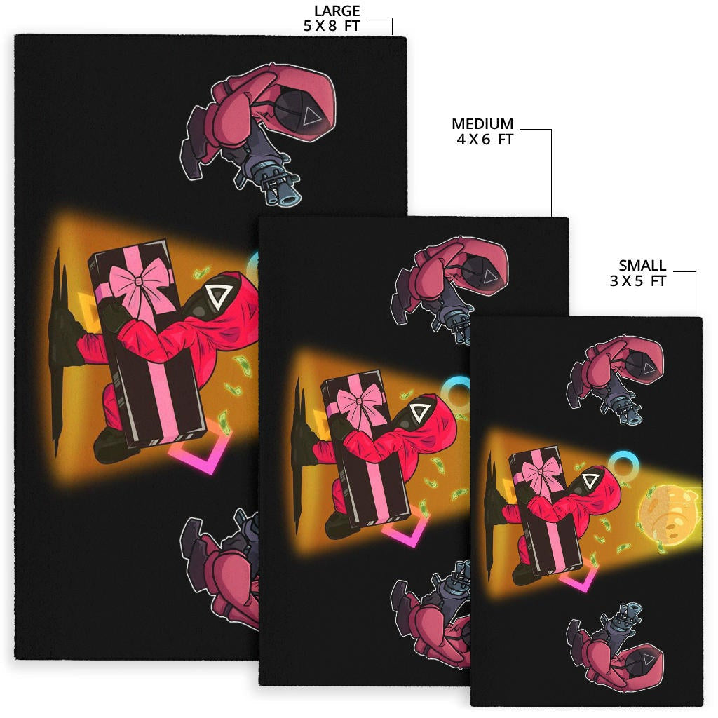Squid Game Movie Area Rug Red Squid Worker Stealing Gift Golden Money Pig Rugs Home Decor