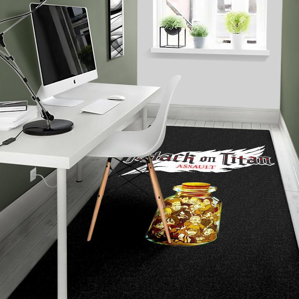 Attack On Titan Anime Area Rug - Funny Chibi Characters In Jar Bottle Trap Rugs Home Decor