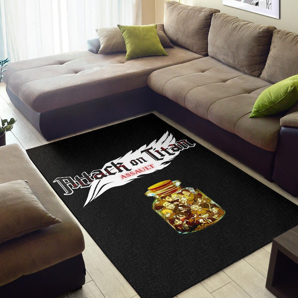 Attack On Titan Anime Area Rug - Funny Chibi Characters In Jar Bottle Trap Rugs Home Decor