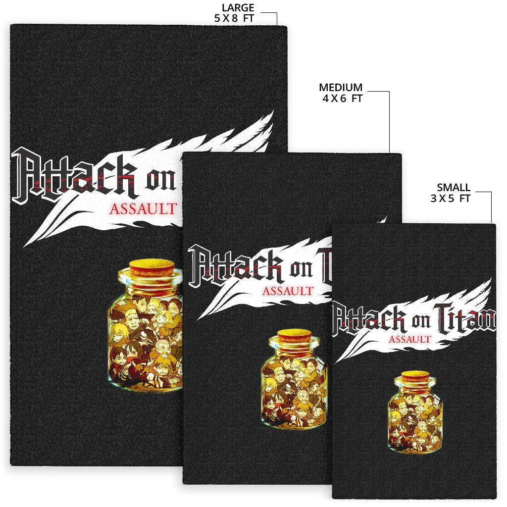 Attack On Titan Anime Area Rug - Funny Chibi Characters In Jar Bottle Trap Rugs Home Decor