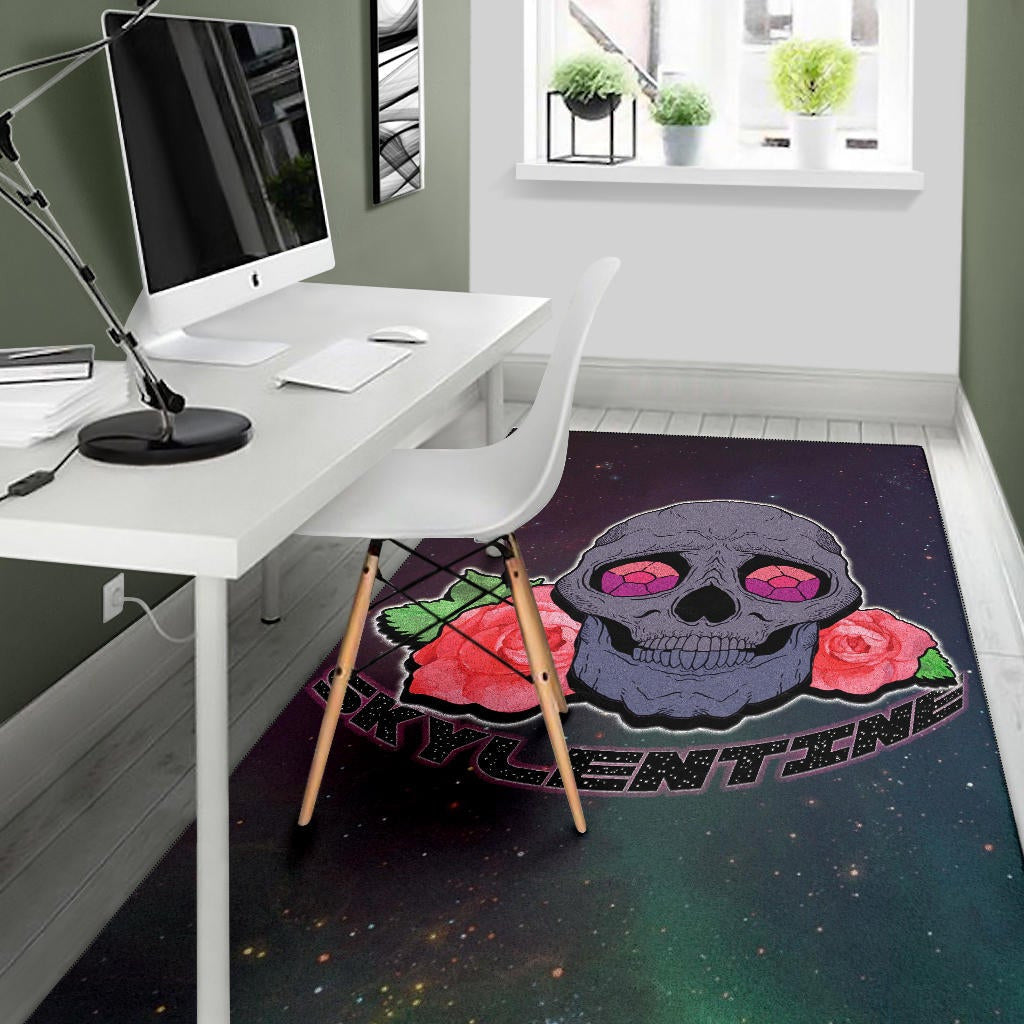 Valentine Area Rug - Skull With Roses Green Galaxy Sky Skylentine Rugs Home Decor