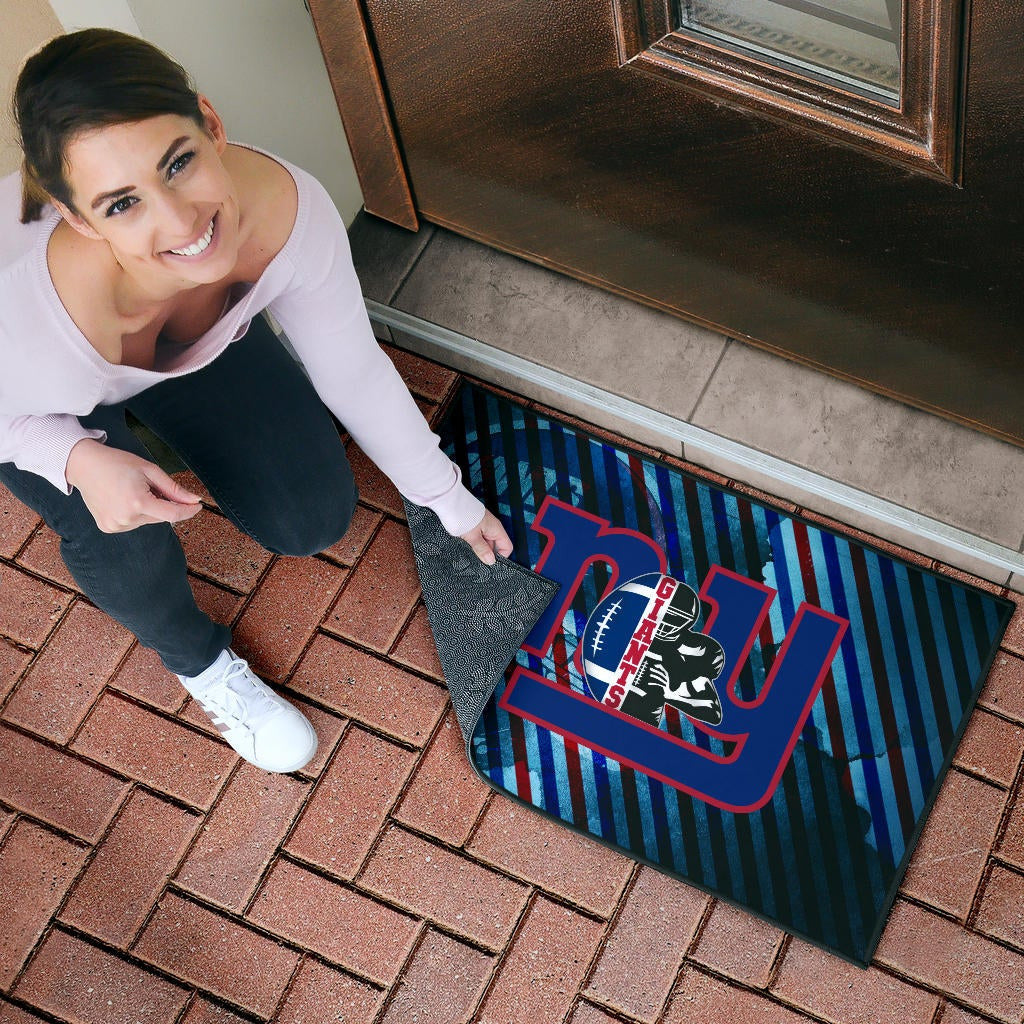 New York Giants American Football Team Door Mat Player Silhouette With Giant Rugby Ball Helmet Door Mat Home Decor