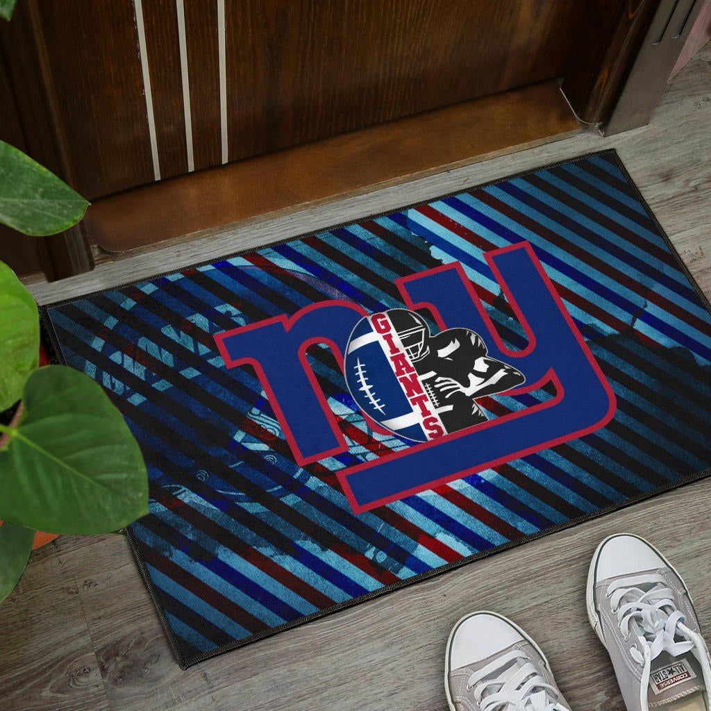 New York Giants American Football Team Door Mat Player Silhouette With Giant Rugby Ball Helmet Door Mat Home Decor
