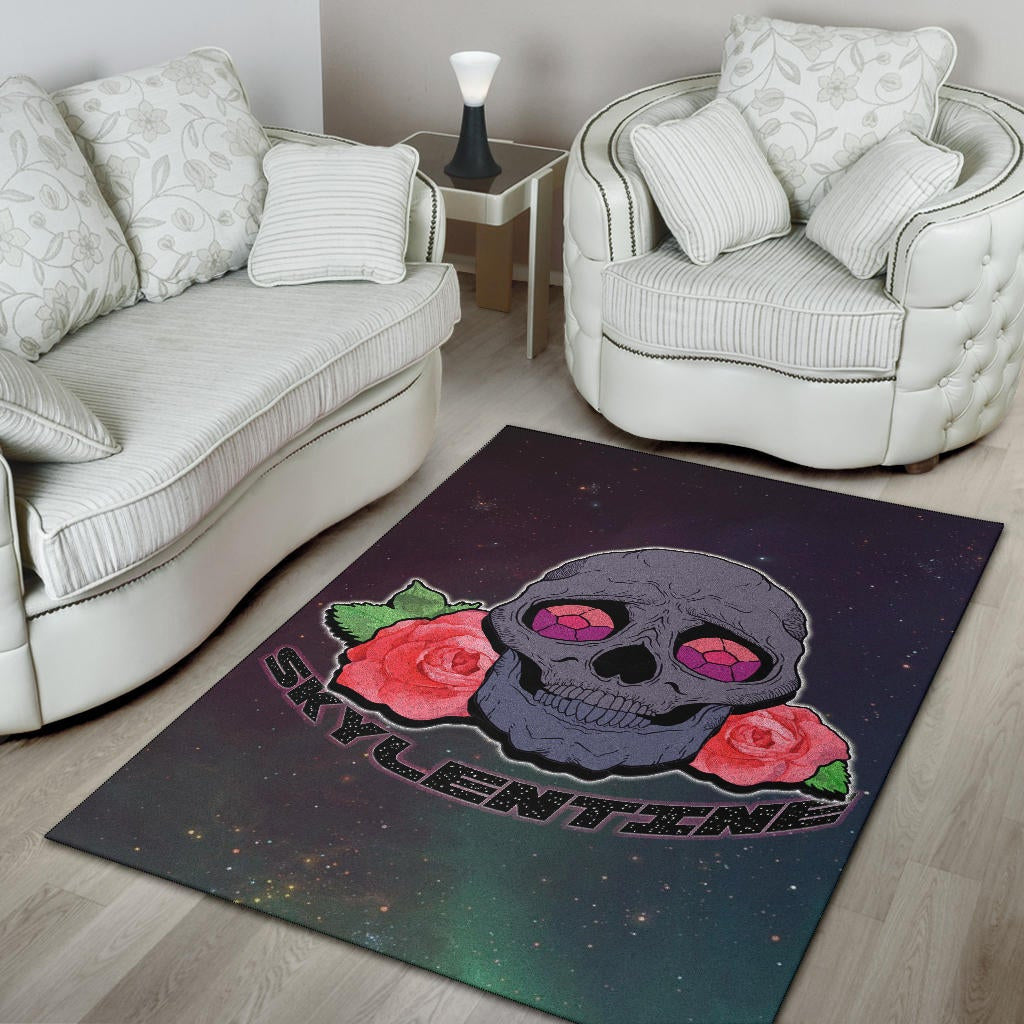 Valentine Area Rug - Skull With Roses Green Galaxy Sky Skylentine Rugs Home Decor
