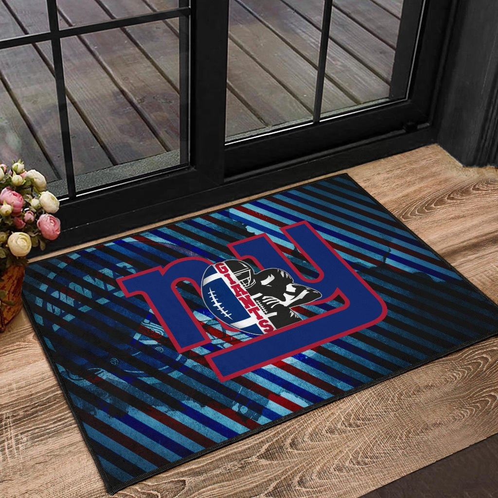 New York Giants American Football Team Door Mat Player Silhouette With Giant Rugby Ball Helmet Door Mat Home Decor