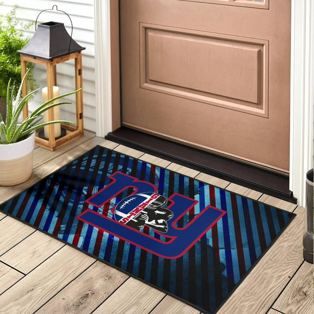 New York Giants American Football Team Door Mat Player Silhouette With Giant Rugby Ball Helmet Door Mat Home Decor